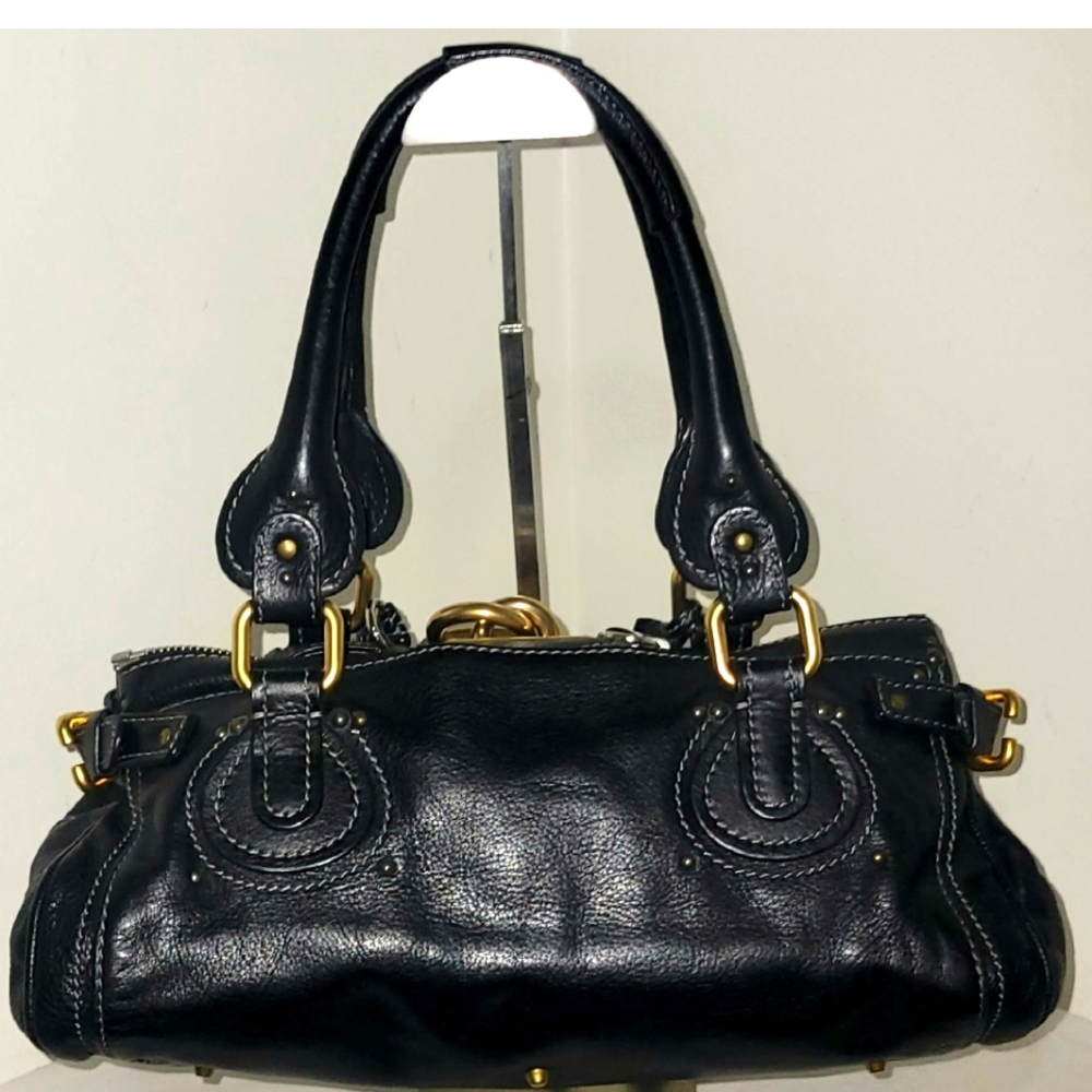 Chloe Paddington Black Leather Locking Satchel Bag Gem